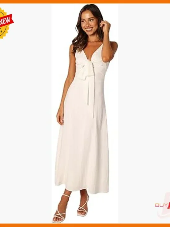 V-Neck Midi Dress with Cut-Out Detail and Front Bust Tie - Picture 1 of 7